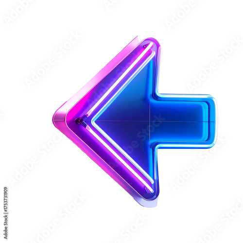 Bright neon arrow glows with pink and blue light against black.