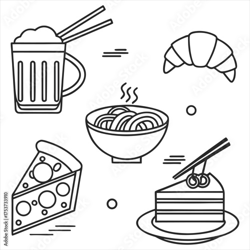 Elegant Food and Drink Outline Icons Set