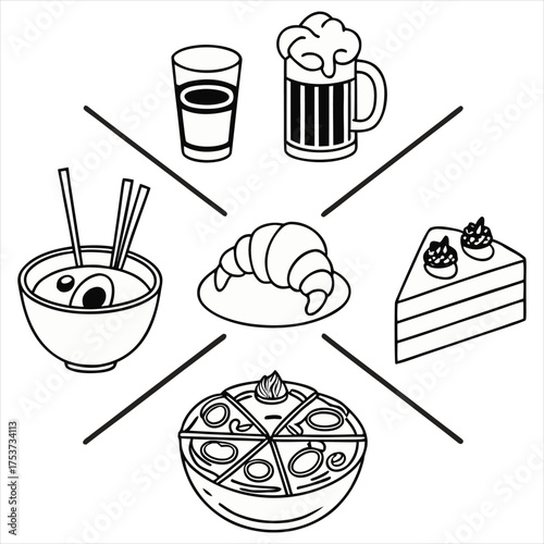 Elegant Food and Drink Outline Icons Set