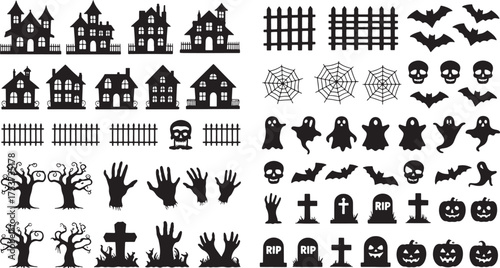 Halloween Ghosts and Demons Silhouette Vector Set | Spooky Line Art Illustration Collection