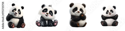 Adorable panda cubs pose playfully, perfect for children's books, educational materials, and heartwarming designs. These charming characters bring joy to any project