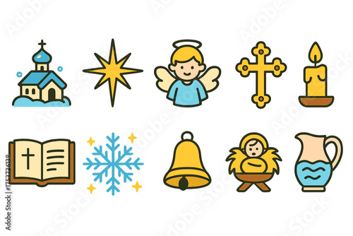 Christmas festive flat icon set. holiday, decoration and tradition icons flat collection