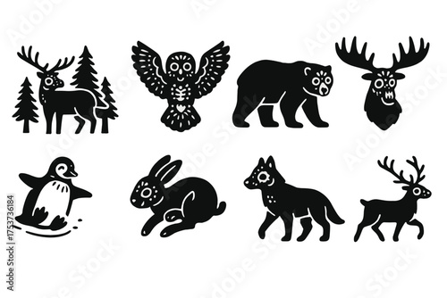 Animal silhouette icon set: majestic wildlife creatures silhouette collection
