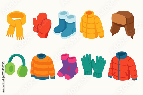 Winter clothing 3d icon set. cozy, colorful winterwear icons in 3d style collection