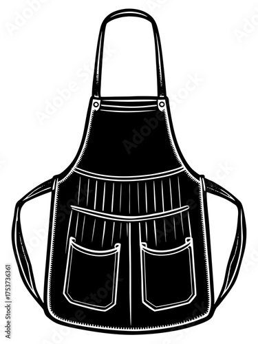 Stylish apron with pockets showcasing practical design for chefs and home cooks. Apron features sturdy construction, adjustable straps, and spacious pockets for utensils and tools.