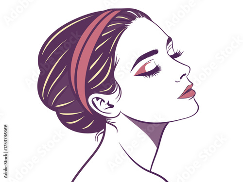 Elegant woman with false eyelashes and stylish hair band showcasing beauty and confidence. This graceful woman embodies modern beauty ideals