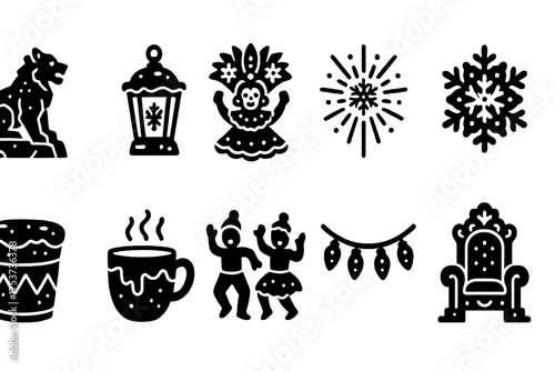 Holiday, celebration silhouette icon set. festive, winter, party icons collection
