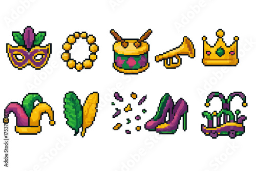 Carnival, mardi gras 3d icon set. festive, colorful, celebration icons collection