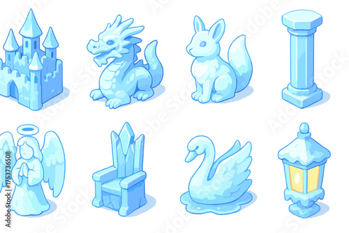 Medieval fantasy icon set: magical 3d icons collection featuring mythical creatures