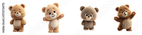 Adorable cartoon teddy bear characters in a playful mood, perfect for children's products or heartwarming greetings, originally a scalable graphic ready to charm