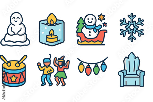 Winter holiday line icon set. christmas, festive season symbols outline collection