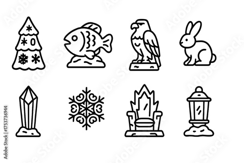 Winter themed line icon set. snow, forest, holiday icons line collection.