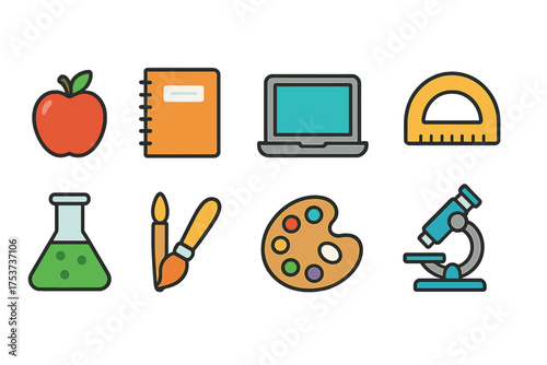 Education and science outline icon set. school, learning, tools icons collection