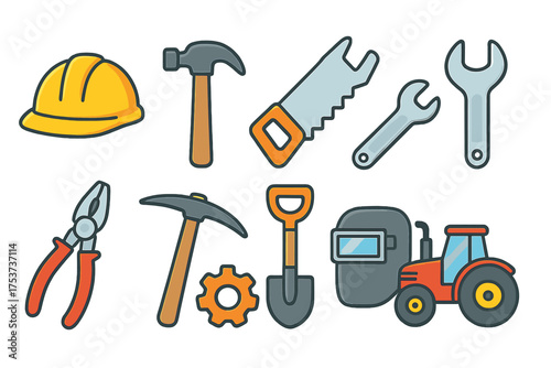 Construction and tools icon set. flat icons for builders and mechanics.