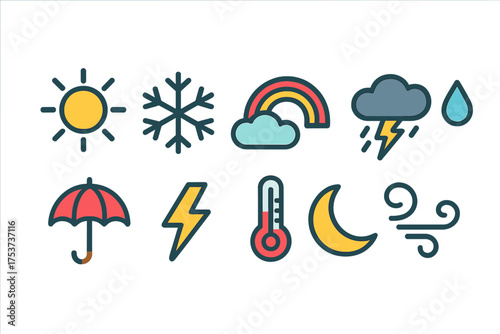 Weather, seasons icon set. outline collection of climate, meteorology symbols