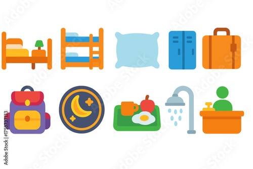 Travel and tourism filled icon set. vacation and accommodation symbols collection.