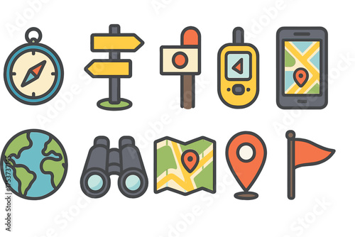 Navigation, travel flat icon set. maps, gps direction, location icons collection