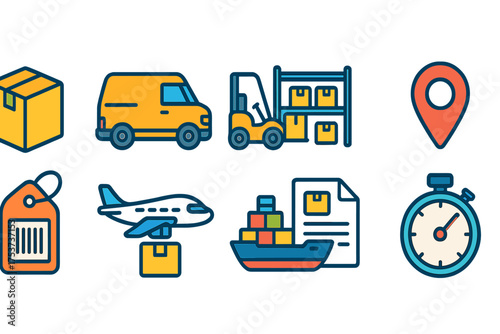 Logistics and delivery line icon set. shipping, warehouse, and transport icons collection