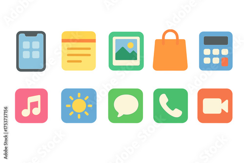 Mobile app, communication flat icon set. messaging, multimedia icons flat collection.