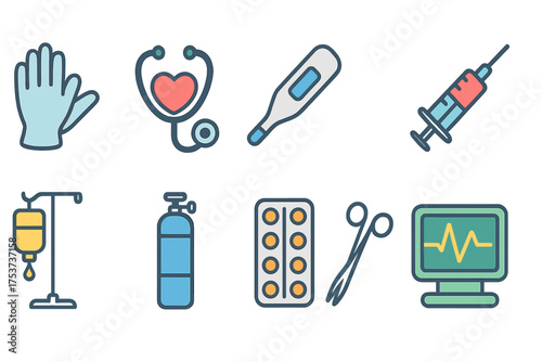 Medical, healthcare outline icon set. medicine, hospital equipment linear icons collection