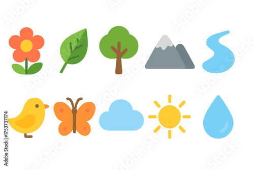 Nature elements outline icon set. natural, environment, eco-friendly outline icons collection