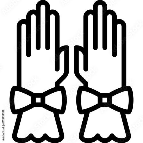 Outline of elegant white opera gloves adorned with delicate bows on a transparent background showcasing a classic fashion accessory