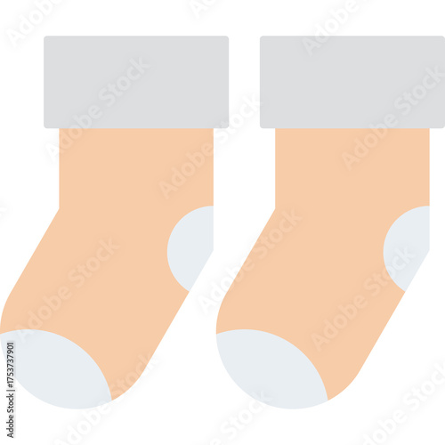 Pair of Light Peach Socks with Gray and White Cuffs and Toes Flat Vector Illustration Isolated on Transparent Background