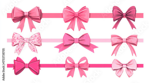 Watercolour illustrations of birthday gifts with bows and a pink rib