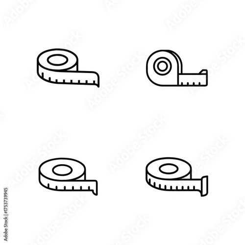 Tape Measure and Wrench Tool Icon Set, Measurement Tape and Hand Tool Taskbar Icons Bundle, Construction Tools Line Icon Pack with Wrench and Tape, Repair and Measurement Tool UI Icon Set, Minimal Too