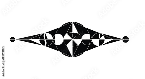 Abstract geometric pattern with circular and triangular elements in black and white