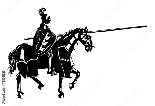 Knight in Armour: An illustration of a medieval knight mounted on a horse, ready for battle, showcasing historical detail and the strength of a warrior.