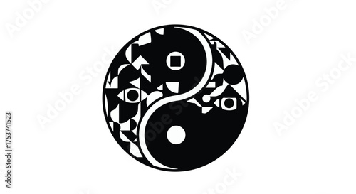 Intricate Yin Yang symbol with eyes, representing balance and duality