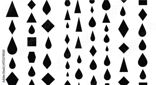 Abstract pattern of descending geometric shapes like raindrops and diamonds