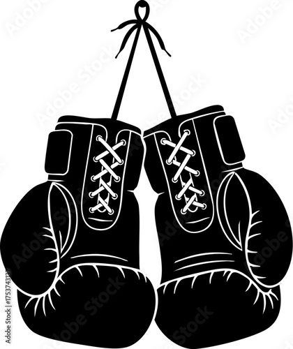 Iconic boxing gloves hanging, ready for intense training, symbolizing combat, victory, and athletic dedication for sports enthusiasts and fighters.