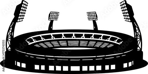 Dynamic stadium silhouette with bright floodlights ready for thrilling sporting events and grand concerts