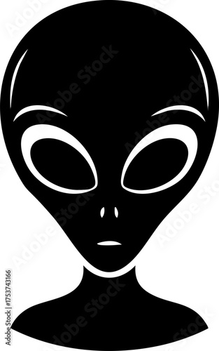 Mysterious alien head silhouette with large eyes, symbolizing extraterrestrial life, sci fi, and cosmic exploration for futuristic projects.