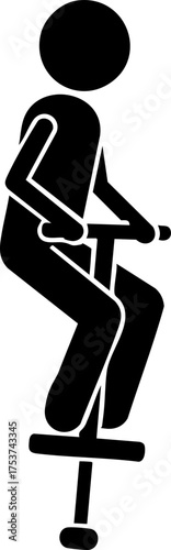 Dynamic stick figure joyfully bouncing on a pogo stick, capturing energetic fun and active play for dynamic designs.