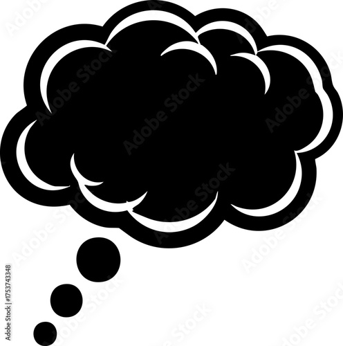 Modern black thought bubble icon with white outline conveying ideas, communication, and creative concepts for dynamic design projects.