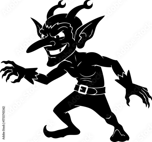 Mischievous imp with pointed nose and devilish grin, ready for Halloween fun or fantasy adventures