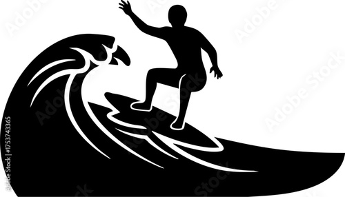 Dynamic surfer expertly rides a powerful breaking wave, capturing the exhilarating spirit of ocean adventure and athletic prowess.
