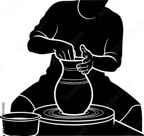 Skilled artisan shaping clay on a pottery wheel, creating a unique ceramic vessel with focused concentration and creative artistry