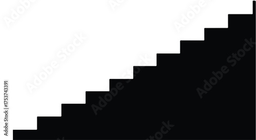 Simple black staircase ascending against a white background, representing progress and upward movement.