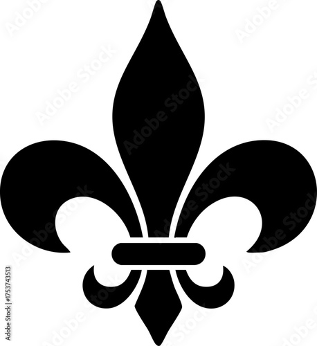 Elegant black fleur de lis symbol representing royalty, heraldry, and classic design perfect for branding, luxury, and historical projects.