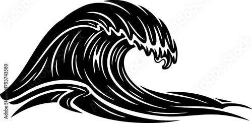 Dynamic black wave crashes powerfully, symbolizing ocean energy and natural force for your modern design projects.