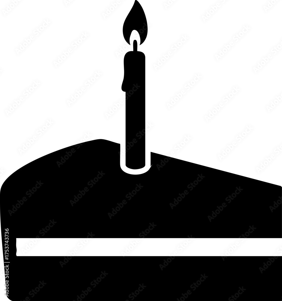Fototapeta premium Celebration slice of cake with a single lit candle igniting festive joy for birthdays and special occasions