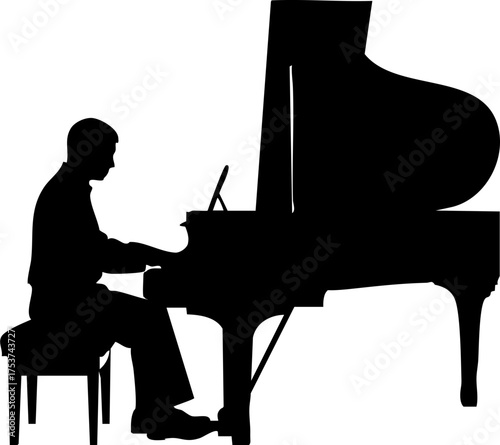 Musician passionately plays grand piano creating elegant melodies for captivating live performance or artistic expression