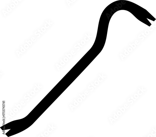 Bold black silhouette of a versatile crowbar tool, ready for construction, demolition, or rescue operations, symbolizing strength and utility.