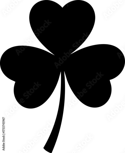 Bold black shamrock icon symbolizing good luck and Irish heritage, perfect for festive designs and branding.