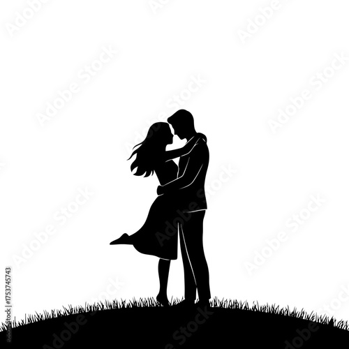 Couples hugging vector art of silhouette of romantic couple hugging on hill