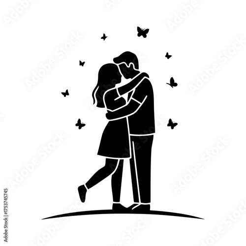 Couples hugging vector art of silhouette of a couple embracing surrounded by butterflies